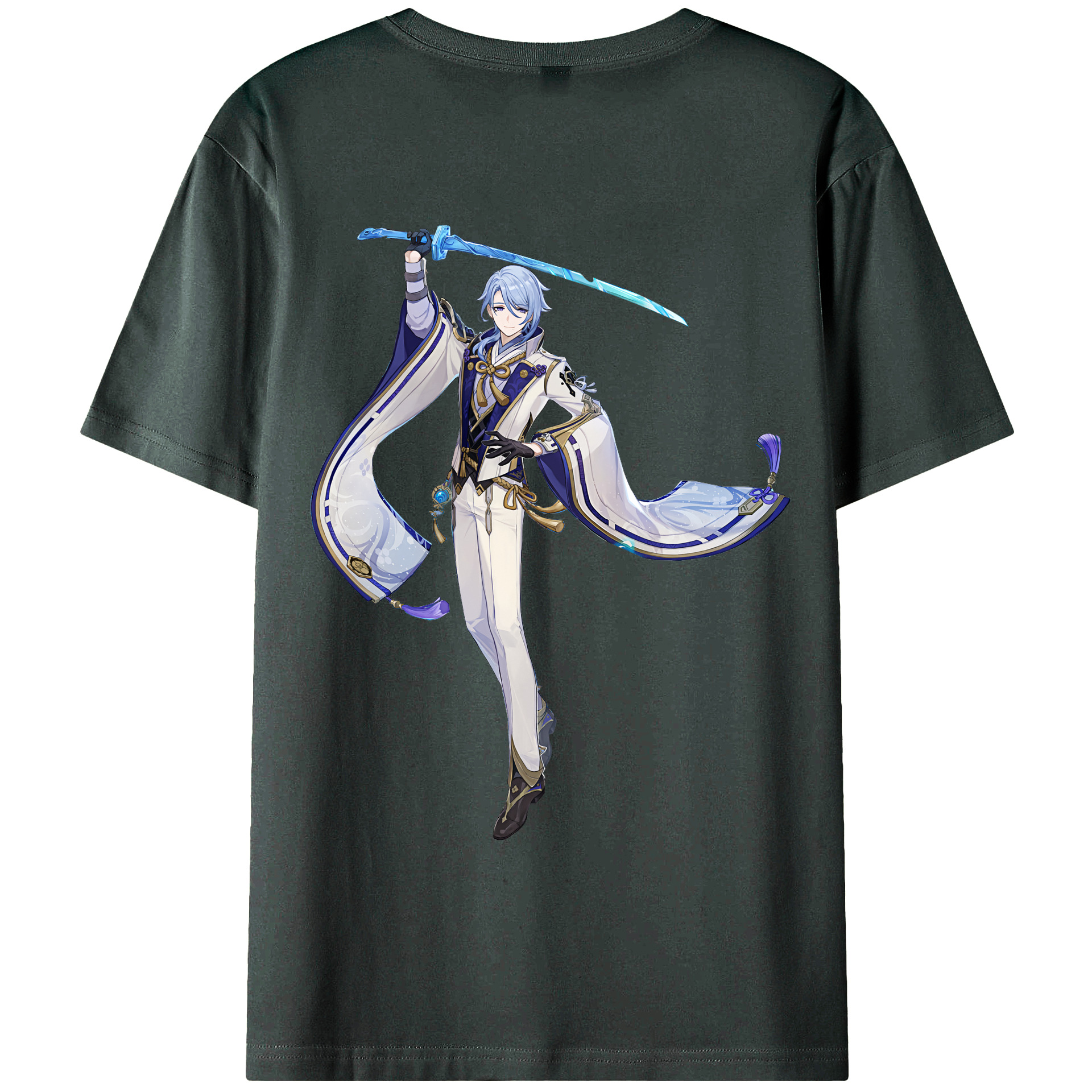 げんし神 神里綾人 かみさとあやと genshin Kamisato Ayato 綿100％ メンズ半袖Tシャツ（バックプリント） 通気性
